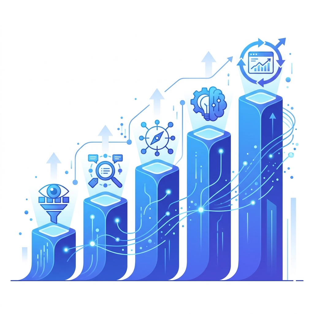 AI引用率最大化のための5つのベストプラクティスを示す上昇グラフ