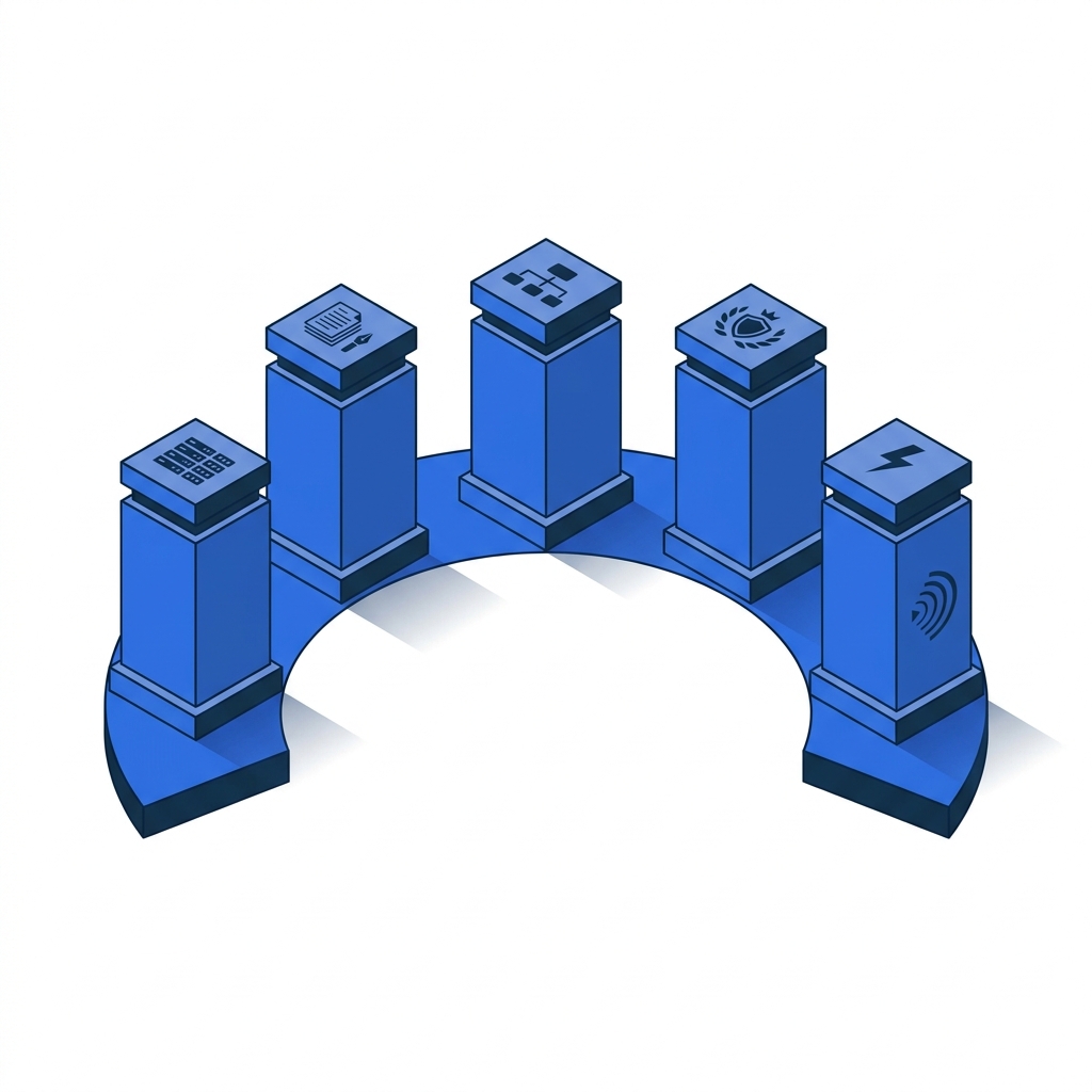 GEO対策の5つの基本原則を表す5つの柱のイラスト