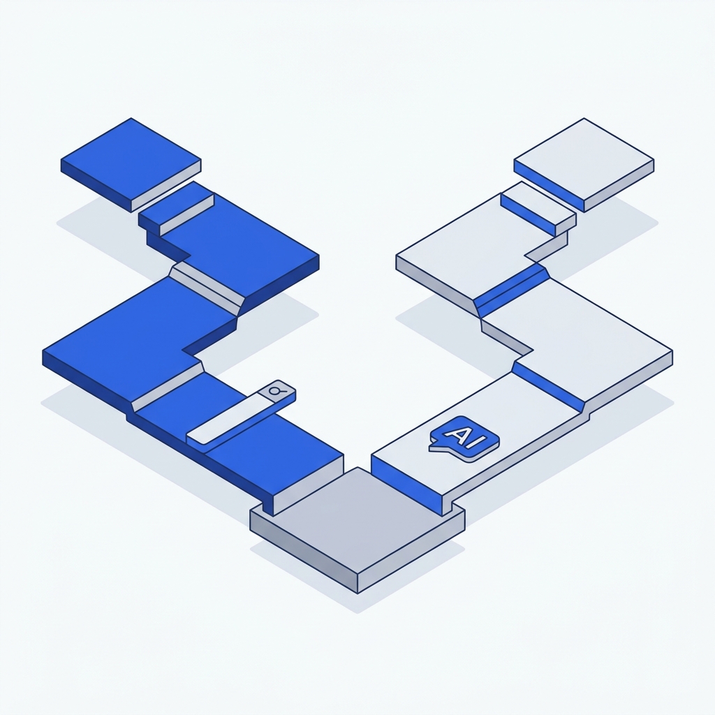 SEOとGEOの2つのパスが分岐する概念図